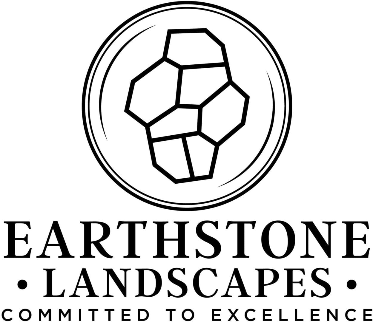 A black and white logo of earthstone landscapes.